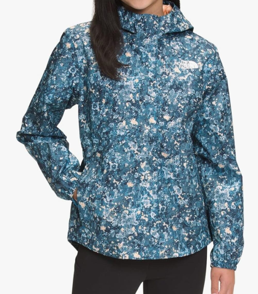 TheNorthFace Girls Antora RainJacket Blue AbstractPrint DryVent Waterproof 10/12